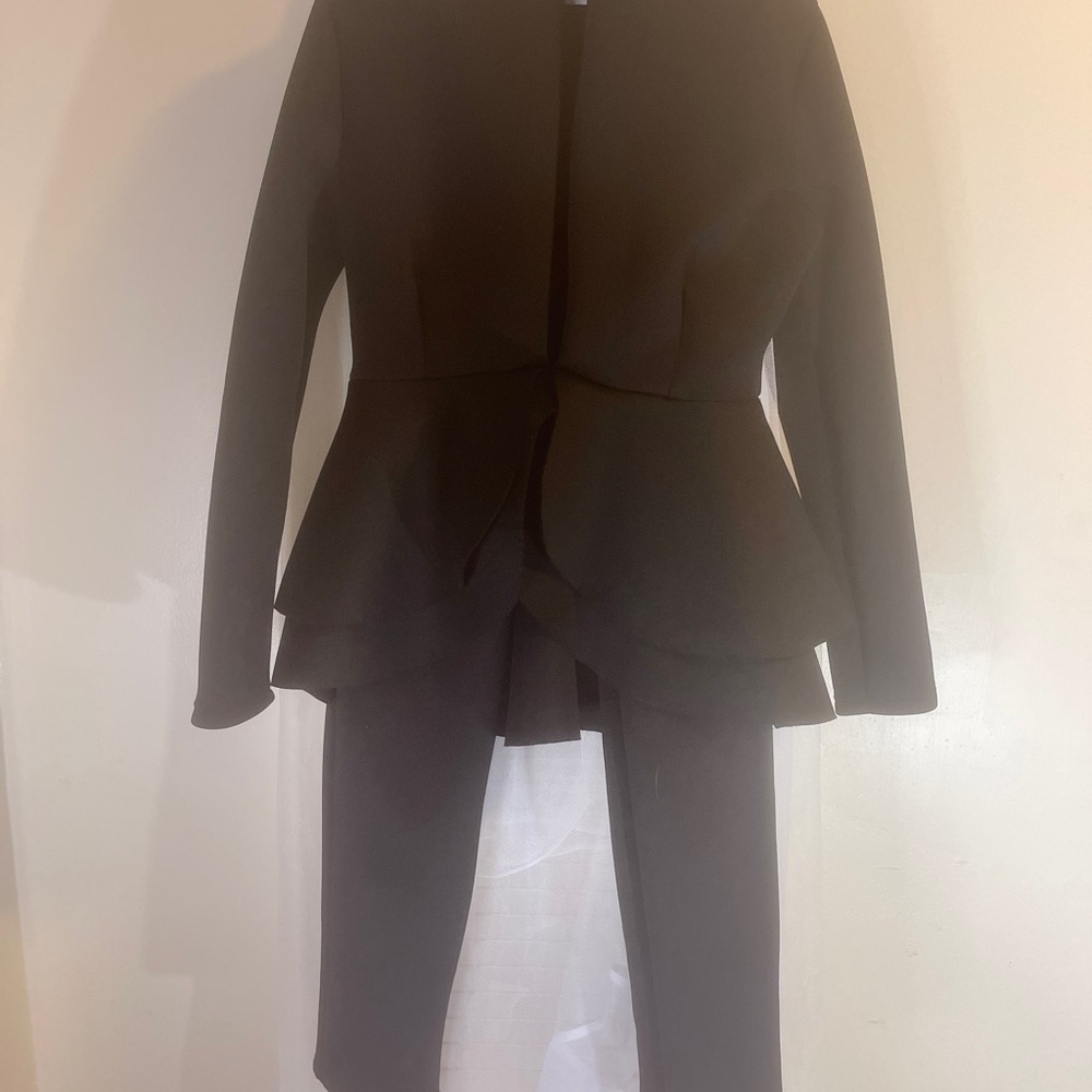 Chic Black Peplum Blazer and Skirt Set